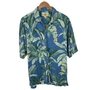 BF1511 Mens Seven Palm Brand 100% Silk Hawaiian Palm Leaf Beach Button Shirt L